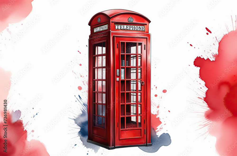 Obraz premium Beautiful watercolor illustration of red London telephone boxes in London, UK.