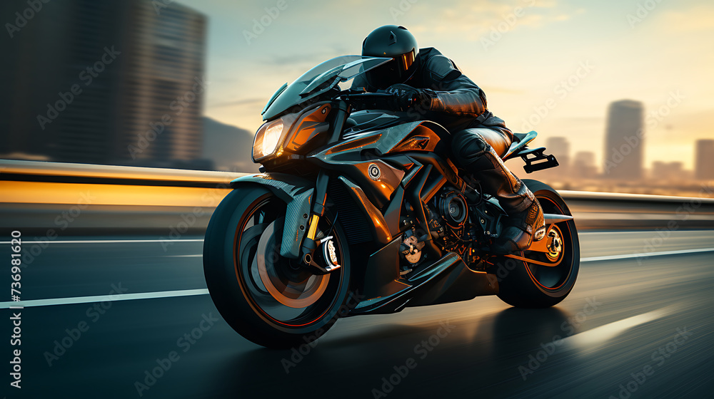 futuristic adventure sport motorcycle on highway
