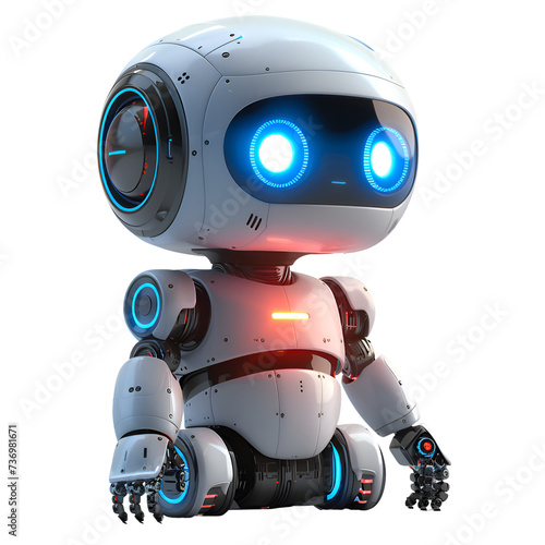 A 3D animated cartoon render of a futuristic robot with laser beams. Created with generative AI.