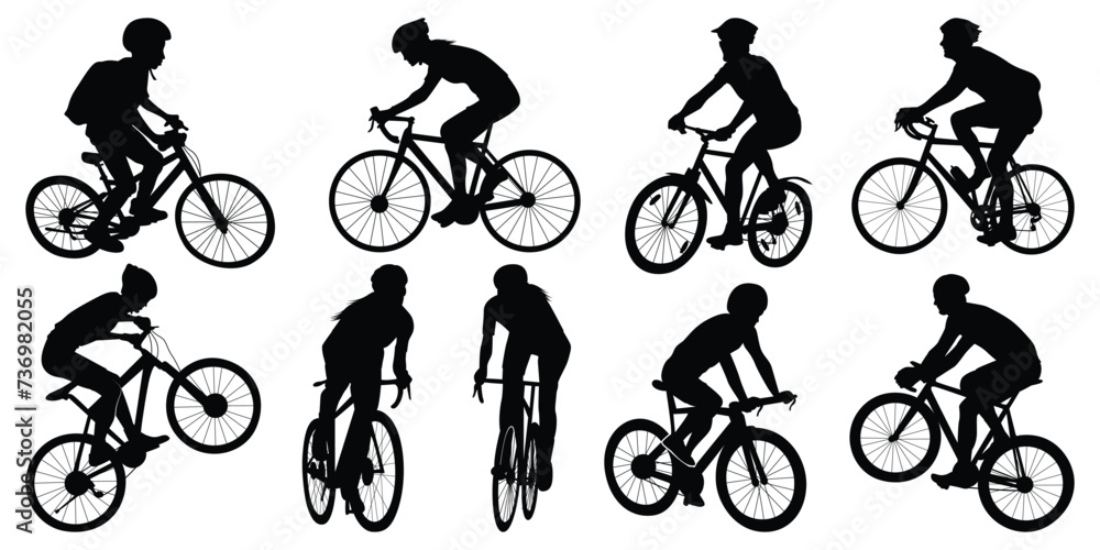 Obraz premium Cycle Riding Silhouettes vector illustration