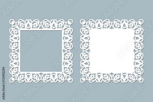 Laser cut square frame template, vector.