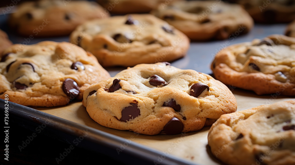 Tray of Chocolate Chip Cookies on Table Tray of Chocolate Chip Cookies on Table