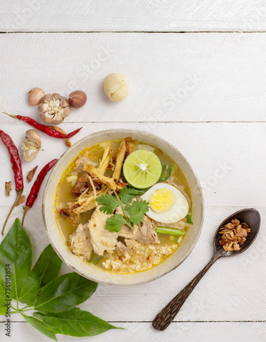 soto ayam, a typical Indonesian food soup isolated on empty space 