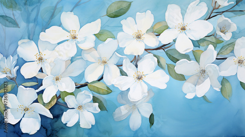 A watercolor painting of white flowers