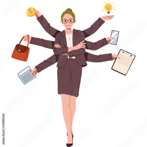 Business woman hands multitasking illustration