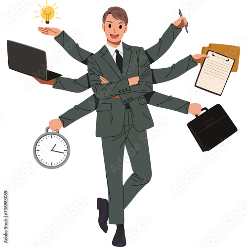 Businessman hands multitasking illustration