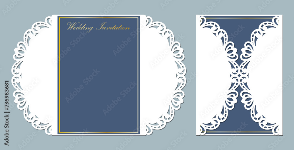 Behang Lace wedding invitation, Gate fold card Laser cut Papercut.