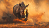 a rhino walking in the dirt in natural habitat