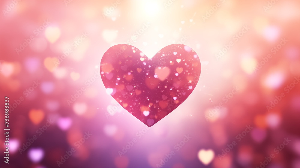 romantic heart shape symmetrical background with confetti and bokeh