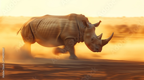 a rhino walking in the dirt in natural habitat