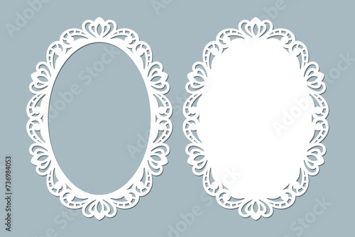 Laser cut oval frame template, lace border photo