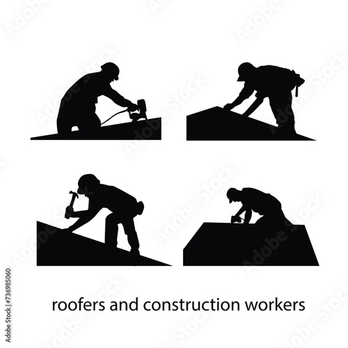 construction worker silhouettes of roofer photo