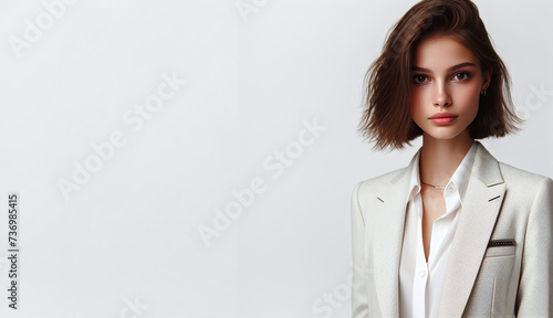 Free Download Corporate Photography Young Business Woman on white background  office worker caucasian ,colleague portrait standing marketing discussion coworking creative looking strategy indoors - GFXLoad