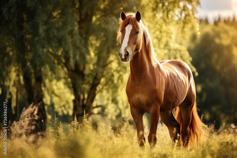 Obraz premium Horse Standing in Field of Tall Grass