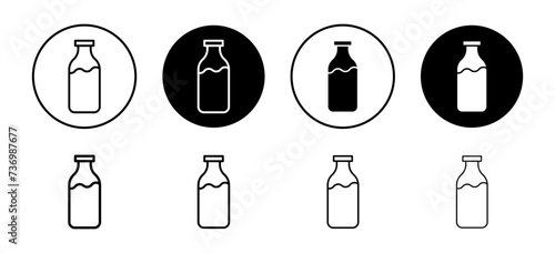 Milk bottle vector icon set collection. Milk bottle Outline flat Icon.
