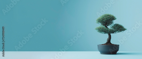 Fondo minimalista de un bonsai en primer plano sobre un fondo claro y liso photo