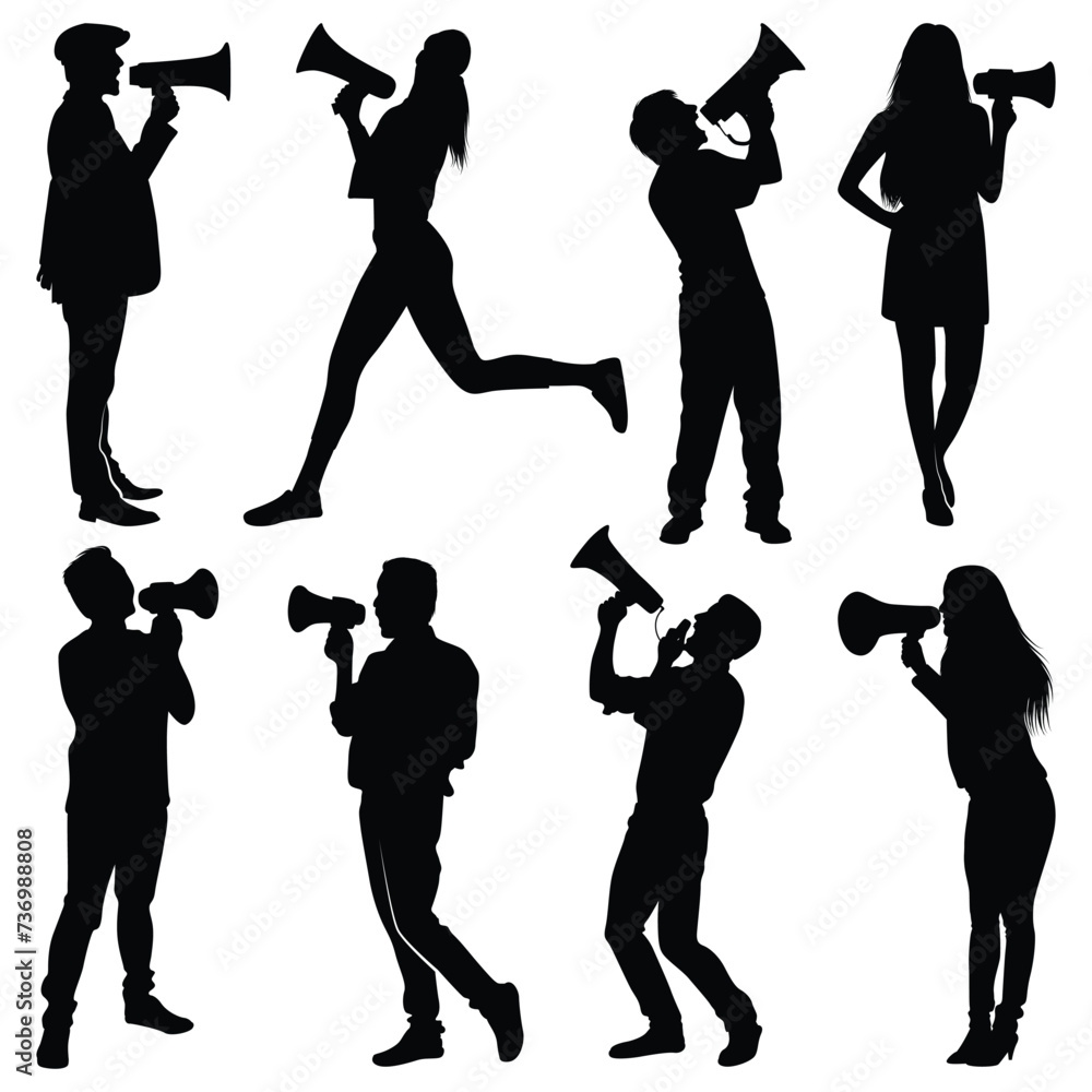 Obraz premium Promotion with Megaphone Silhouettes Vector