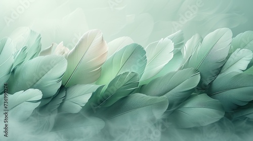 Soft feathers in pastel green tones with a serene vibe