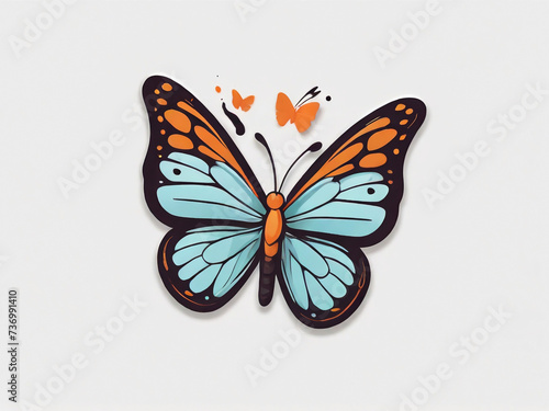 Butterfly. Sticker Bookmark. Cute cartoon, Hand drawn style. Vector drawing. 