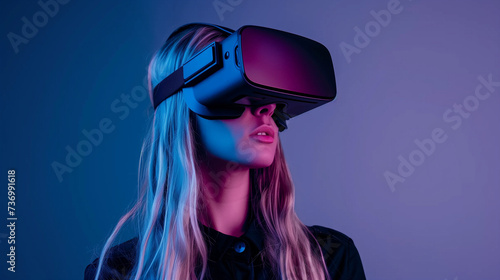 Wallpaper Mural Woman Immersed in Virtual Reality with Futuristic VR Headset Torontodigital.ca