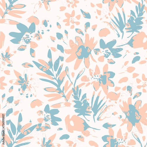 Subtle Floral Print. Decorative vector seamless pattern. Repeating background. Tileable wallpaper print.