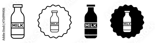 Milk bottle set in black and white color. Milk bottle simple flat icon vector