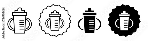 Sippy cup set in black and white color. Sippy cup simple flat icon vector