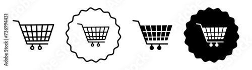 Shopping cart set in black and white color. Shopping cart simple flat icon vector