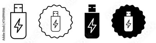 USB set in black and white color. USB simple flat icon vector