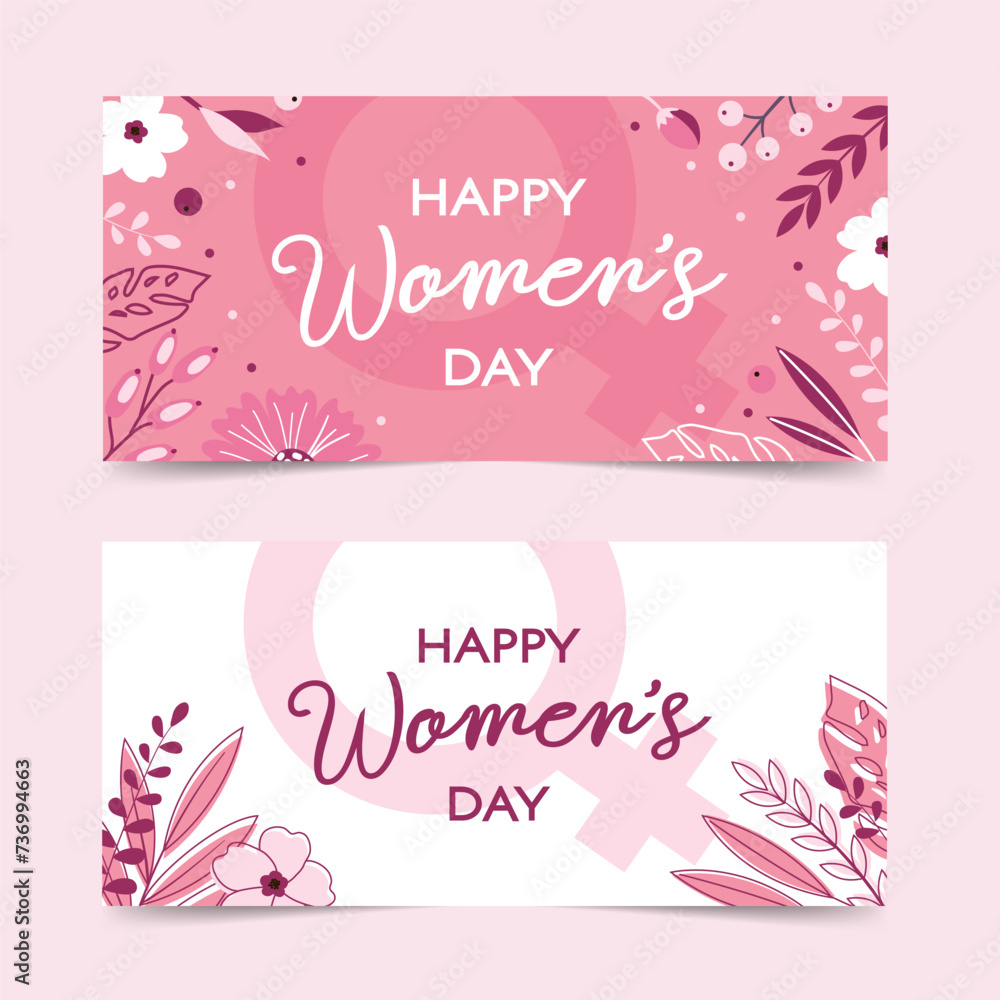 Set of bright cards for March 8 and International Women's Day with floral design.