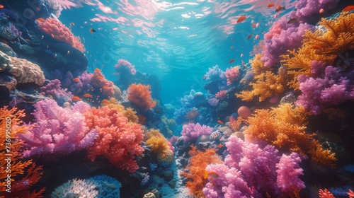 beautiful underwater coral reef landscape, blue ocean © charunwit