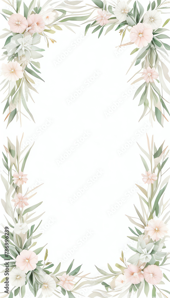 Drawing portrait card soft wild floral border with watercolor for wedding, birthday, card, background, invitation, wallpaper, sticker, decoration etc.
