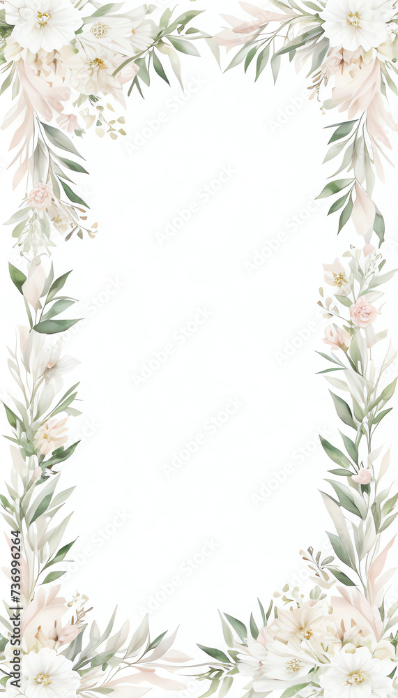 Drawing portrait card soft wild floral border with watercolor for wedding, birthday, card, background, invitation, wallpaper, sticker, decoration etc.
