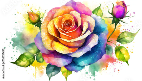 Rainbow rose in watercolor style.