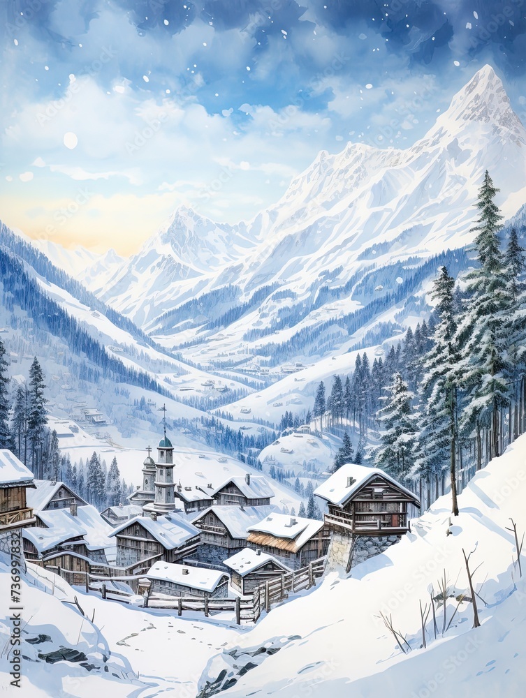 Alpine Plateau Peeks: Captivating Winter Village Views