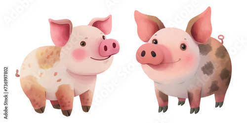 chubby pig watercolor vector illustration