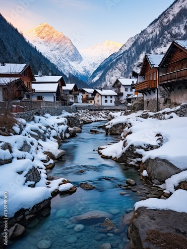 Snow-Kissed Villages: Alpine Winter Wonderland Along the Riverside © Michael