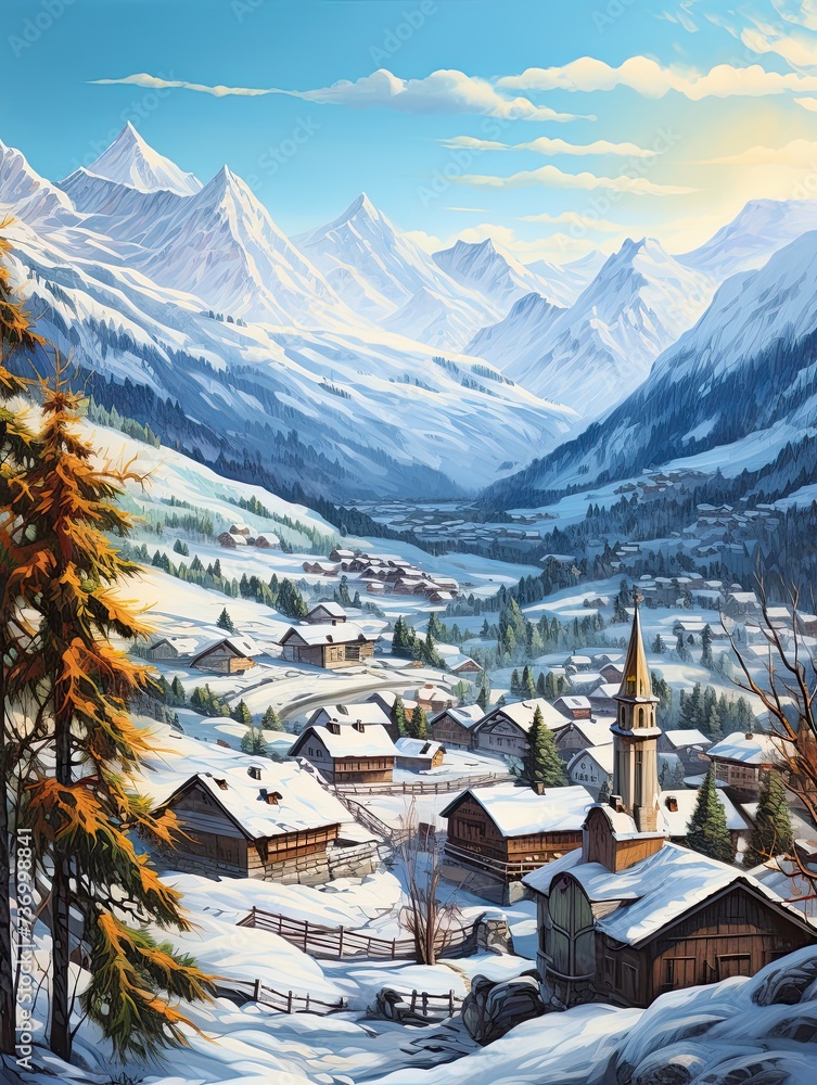 Winter Wonderland: Captivating Alpine Village Views Amidst the Scenic Valleys