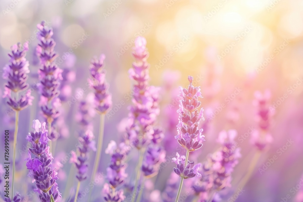 Obraz premium Purple lavender flowers in a dreamy Japanese field.