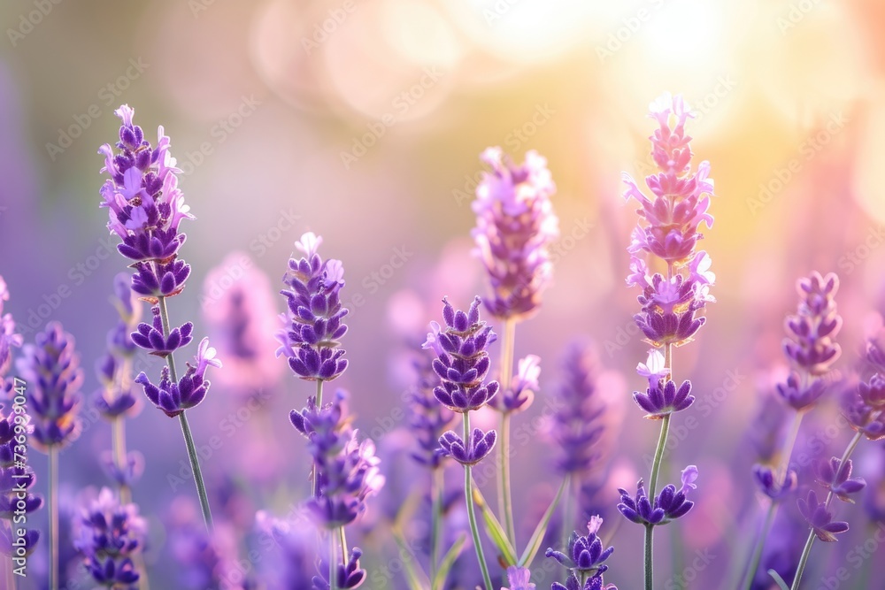 Purple lavender flowers in a dreamy Japanese field. Purple lavender flowers in a dreamy Japanese field.