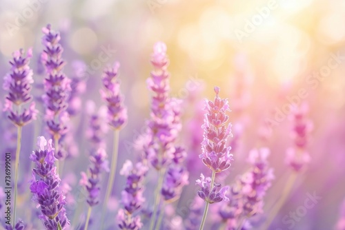 Purple lavender flowers in a dreamy Japanese field.