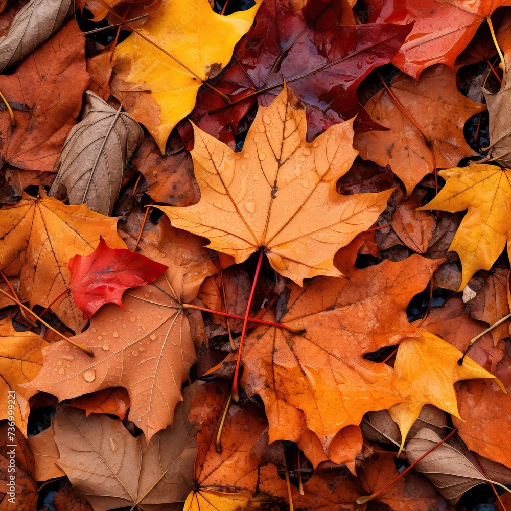 In the embrace of autumn's gentle descent, the fallen leaves create a mosaic of nature's exquisite decay. Each leaf, now detached from its arboreal home