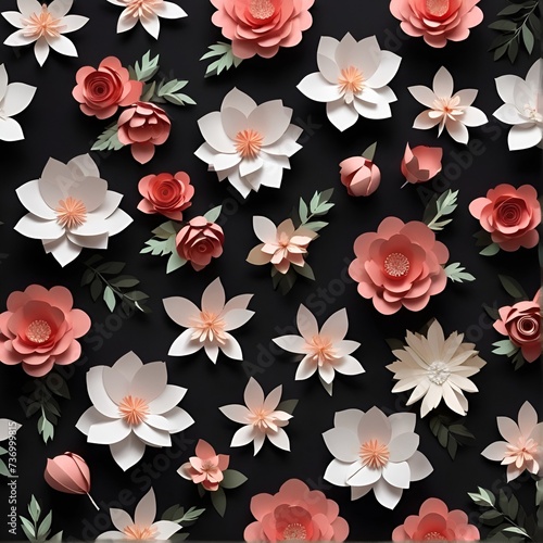 Wallpaper Mural A beautiful pattern of paper flowers on a black background Torontodigital.ca
