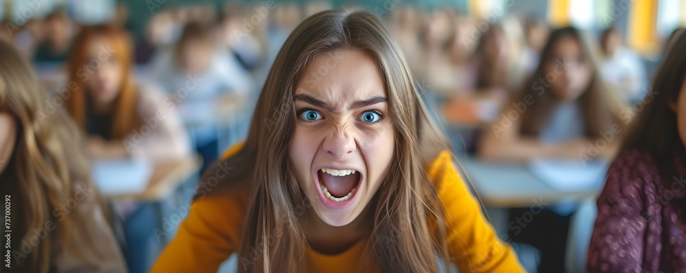 Captivating image captures rebellious students intense emotions during a classroom disruption. Concept Classroom Chaos, Rebellious Students, Intense Emotions, Disruptive Behavior, Captivating Images