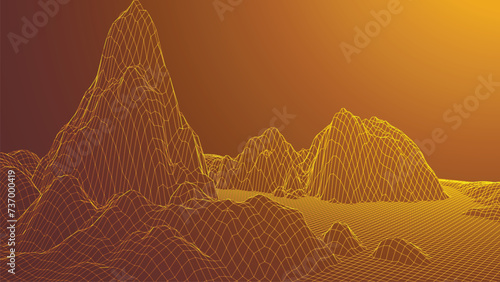 Abstract digital landscape. Wireframe landscape background. Digital landscape for presentations. 3d futuristic vector illustration.