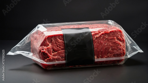 minced meat in plastic packaging with label mockup photo