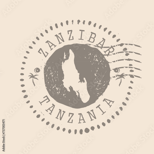 Stamp Postal of  Zanzibar. Map Silhouette rubber Seal.  Design Retro Travel. Seal of Map  Zanzibar grunge  for your design. Tanzania.  EPS10