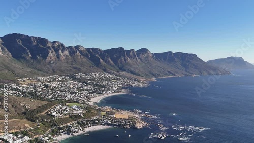 Twelve Apostles Mountains and Camps Bay Suburb of Cape Town, South Africa Drone Shot