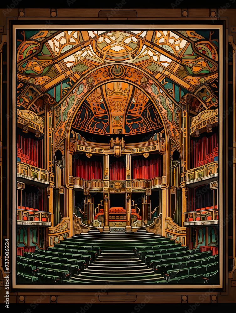 Obraz premium Ornate Theater Designs: Luxurious Art Deco Theaters Framed Art Print