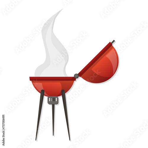 Red charcoal BBQ grill stove cartoon illustration